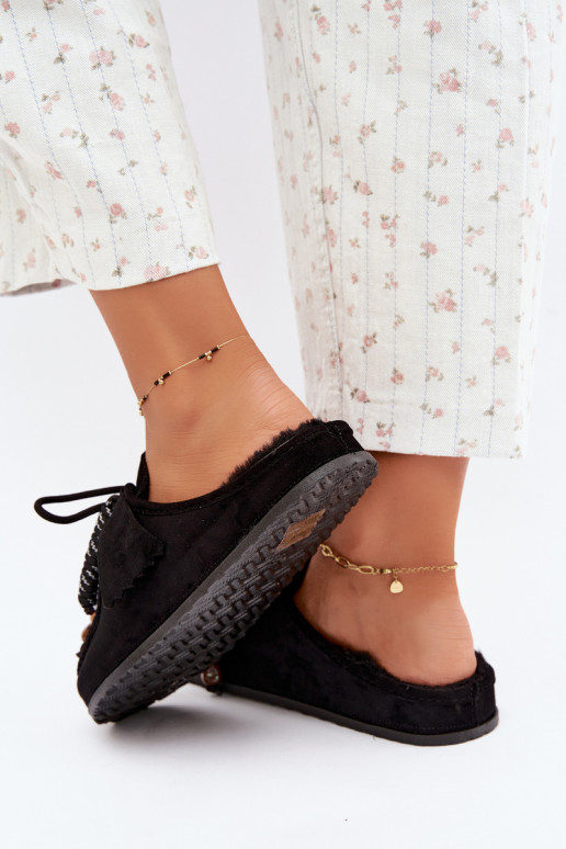 Damen Hausschuhe Mule mit Fell schwarz Melia