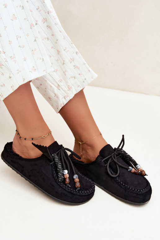 Damen Hausschuhe Mule mit Fell schwarz Melia