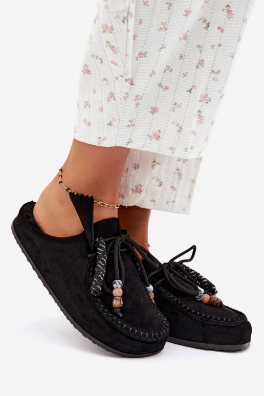 Damen Hausschuhe Mule mit Fell schwarz Melia