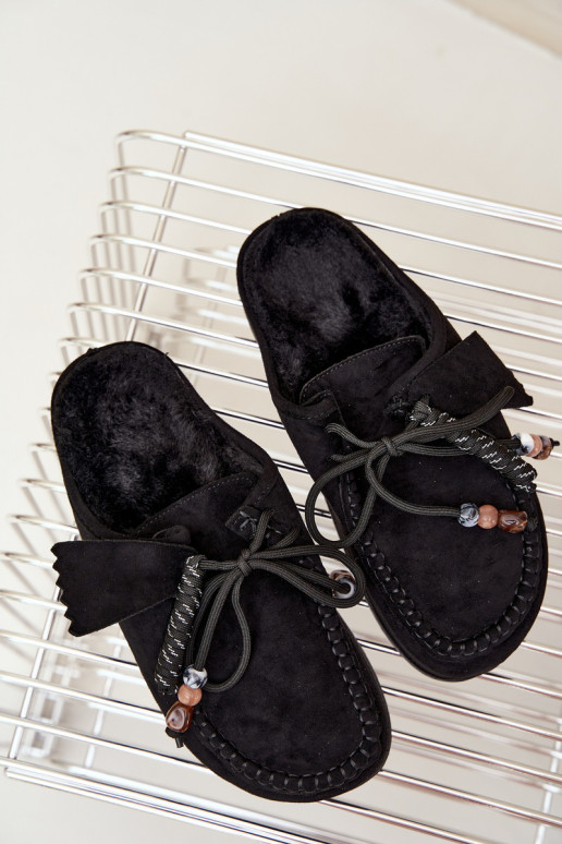 Damen Hausschuhe Mule mit Fell schwarz Melia