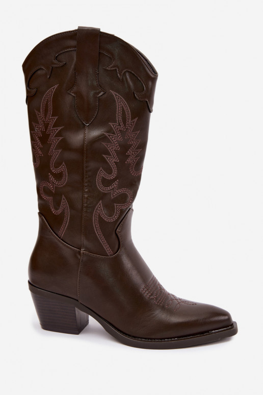 Knöchelhohe Cowboy-Stiefel mit Absätzen aus schokoladenfarbenem Kunstleder Jarissa