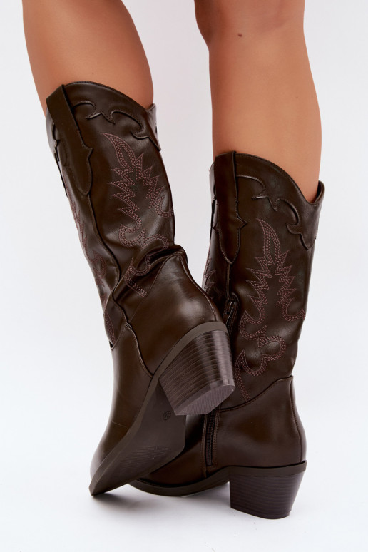 Knöchelhohe Cowboy-Stiefel mit Absätzen aus schokoladenfarbenem Kunstleder Jarissa