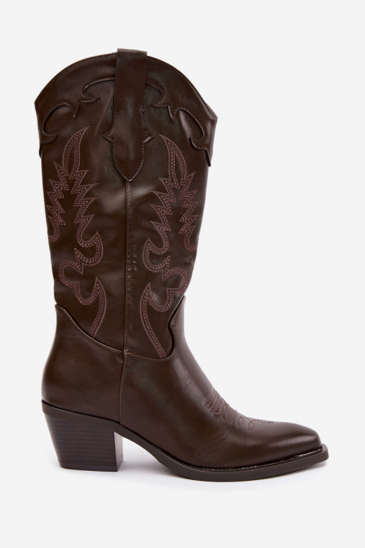 Knöchelhohe Cowboy-Stiefel mit Absätzen aus schokoladenfarbenem Kunstleder Jarissa