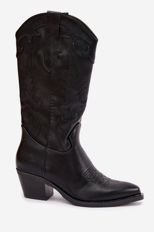Knöchelhohe Cowboy-Stiefel mit Absätzen aus schwarzem Kunstleder Jarissa