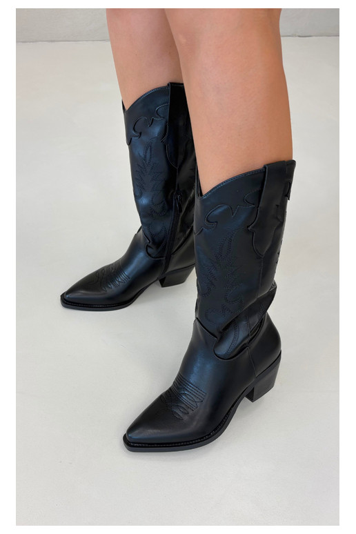 Knöchelhohe Cowboy-Stiefel mit Absätzen aus schwarzem Kunstleder Jarissa