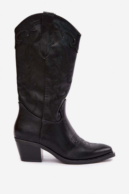 Knöchelhohe Cowboy-Stiefel mit Absätzen aus schwarzem Kunstleder Jarissa