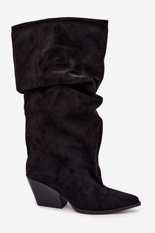 Damen Overknee-Stiefel mit gebogener Oberseite und Absätzen aus Wildleder in schwarzer Durela
