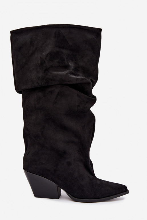 Damen Overknee-Stiefel mit gebogener Oberseite und Absätzen aus Wildleder in schwarzer Durela