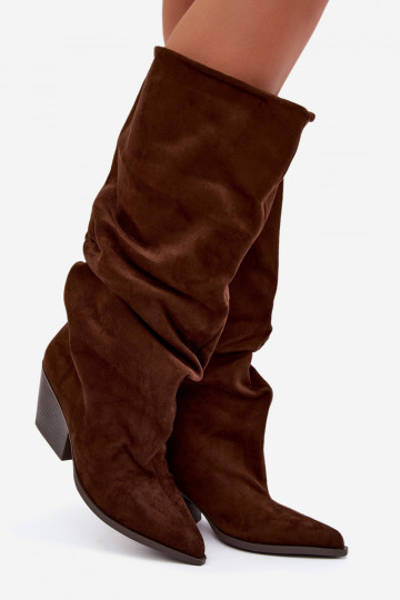 Damenstiefel Mit gekräuseltem Oberteil mit Absätzen aus INildleder braune Farbe Durela 2