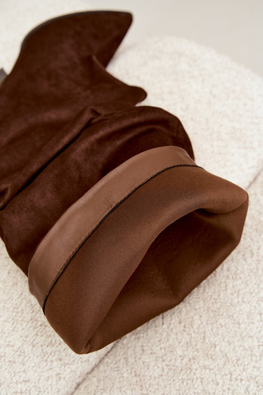 Damen kniehohe Stiefel mit gebogener Oberseite und Absätzen aus Wildleder, braun Durela