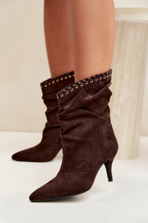 Falten ankle boots mit dünnen Absätzen in schokoladenfarbener Herella