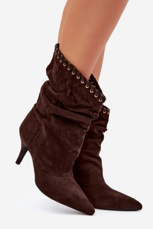 Falten ankle boots mit dünnen Absätzen in schokoladenfarbener Herella