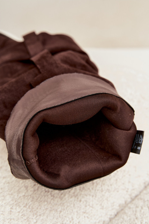 Damen Overknee-Stiefel mit Absätzen, Rüschen und Schnallen in schokoladenfarbener Caster