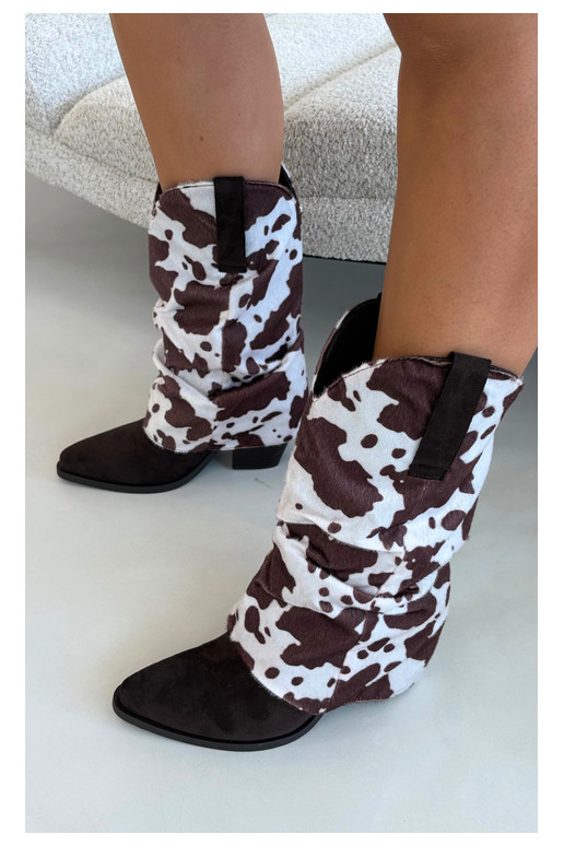 Cowboy-Stil ankle boots mit gebogenem Schaft und Absätzen in brauner Havie