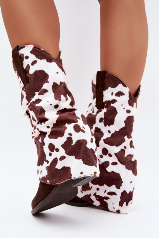 Cowboy-Stil ankle boots mit gebogenem Schaft und Absätzen in brauner Havie