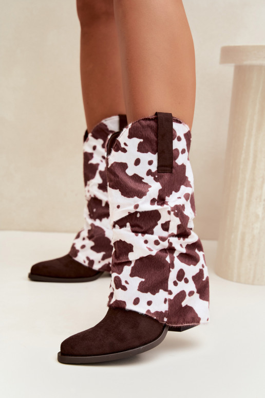 Cowboy-Stil ankle boots mit gebogenem Schaft und Absätzen in brauner Havie