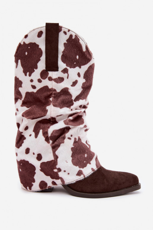 Cowboy-Stil ankle boots mit gebogenem Schaft und Absätzen in brauner Havie