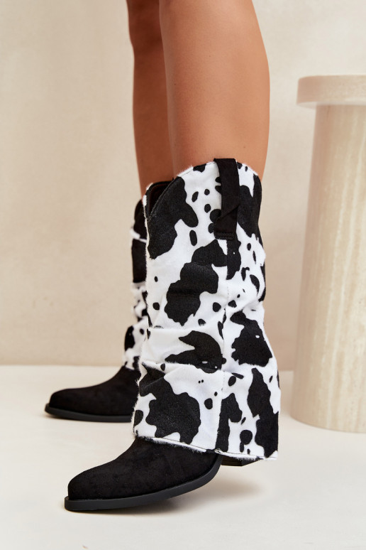 Cowboy-Stil ankle boots mit gebogenem Schaft und Absätzen in schwarzer Havie