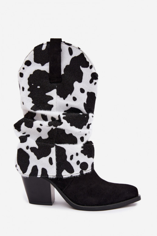 Cowboy-Stil ankle boots mit gebogenem Schaft und Absätzen in schwarzer Havie