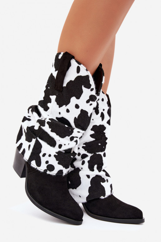 Cowboy-Stil ankle boots mit gebogenem Schaft und Absätzen in schwarzer Havie