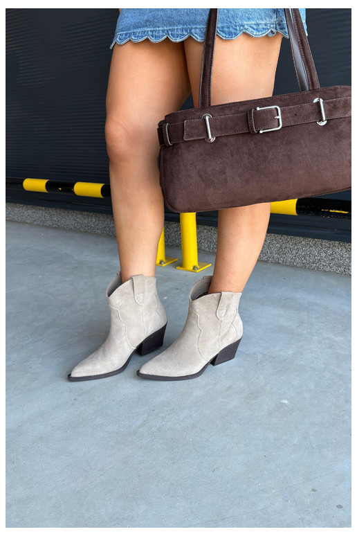 Slip-On Cowboy-Stil Stiefeletten aus Kunstveloursleder in Elfenbeinfarbe Beretta