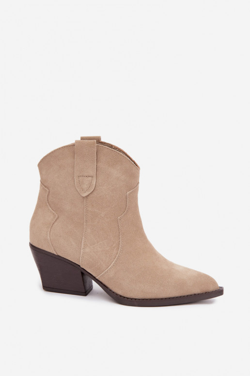 Slip-On Cowboy-Stil Stiefeletten aus Kunstveloursleder in Elfenbeinfarbe Beretta
