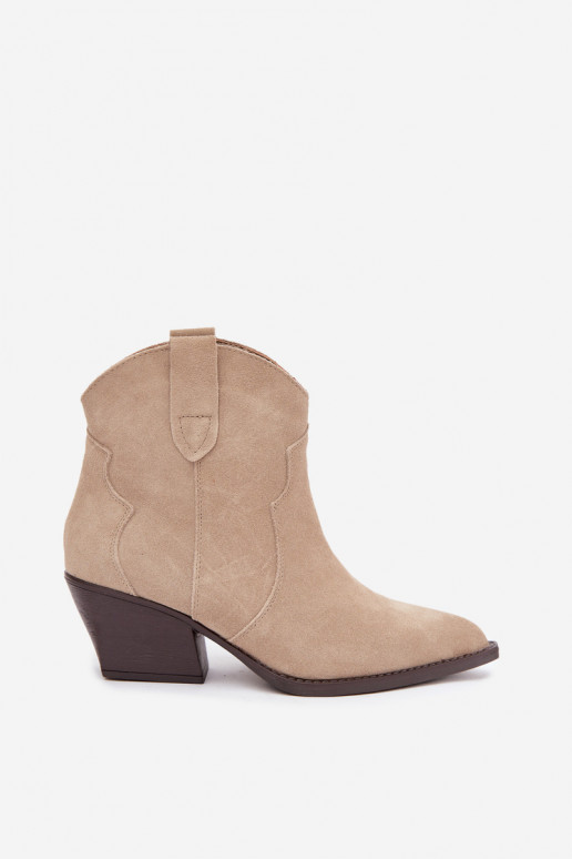 Slip-On Cowboy-Stil Stiefeletten aus Kunstveloursleder in Elfenbeinfarbe Beretta