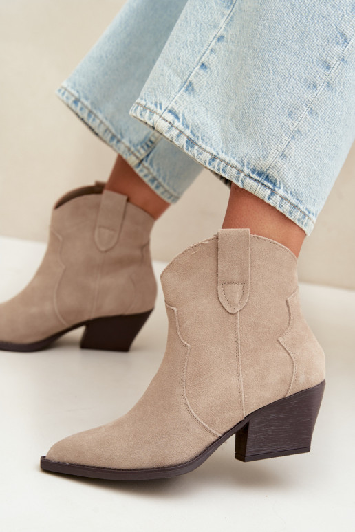 Slip-On Cowboy-Stil Stiefeletten aus Kunstveloursleder in Elfenbeinfarbe Beretta