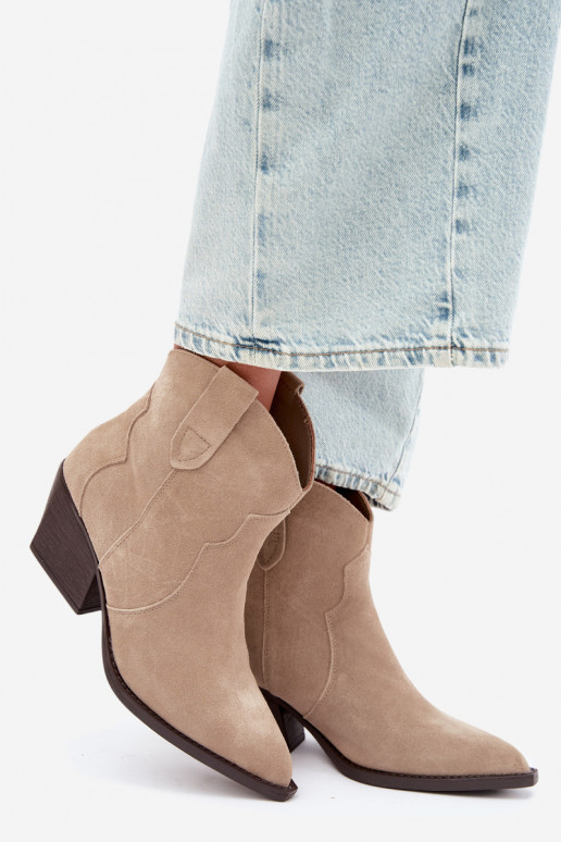 Slip-On Cowboy-Stil Stiefeletten aus Kunstveloursleder in Elfenbeinfarbe Beretta