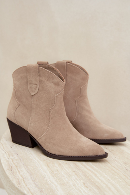 Slip-On Cowboy-Stil Stiefeletten aus Kunstveloursleder in Elfenbeinfarbe Beretta