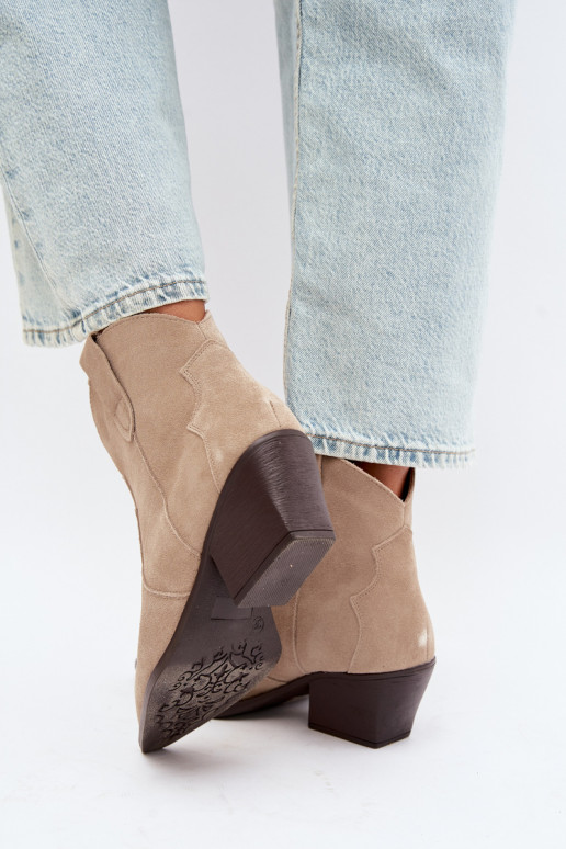 Slip-On Cowboy-Stil Stiefeletten aus Kunstveloursleder in Elfenbeinfarbe Beretta