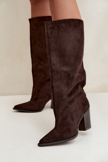Damen kniehohe Stiefel zum Hineinschlüpfen aus Kunstveloursleder in schokoladenfarbener Farbe Carmina 2
