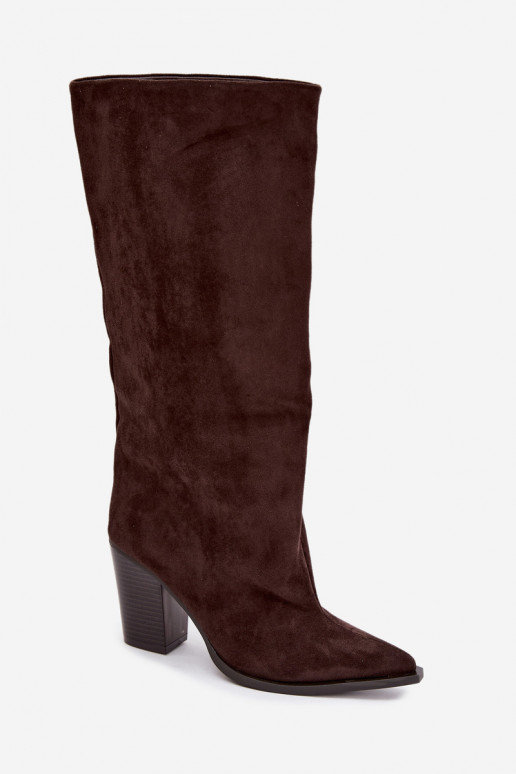 Damen kniehohe Stiefel zum Hineinschlüpfen aus Kunstveloursleder in schokoladenfarbener Farbe Carmina