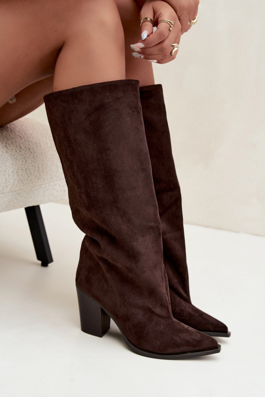 Damen kniehohe Stiefel zum Hineinschlüpfen aus Kunstveloursleder in schokoladenfarbener Farbe Carmina