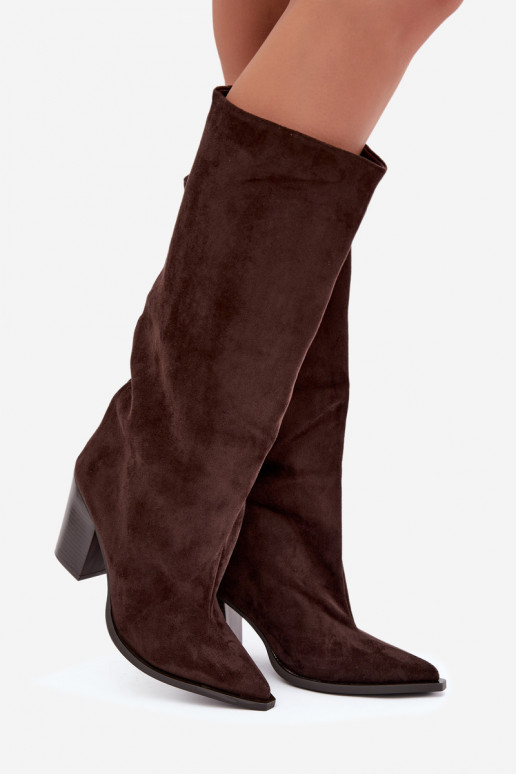 Damen kniehohe Stiefel zum Hineinschlüpfen aus Kunstveloursleder in schokoladenfarbener Farbe Carmina
