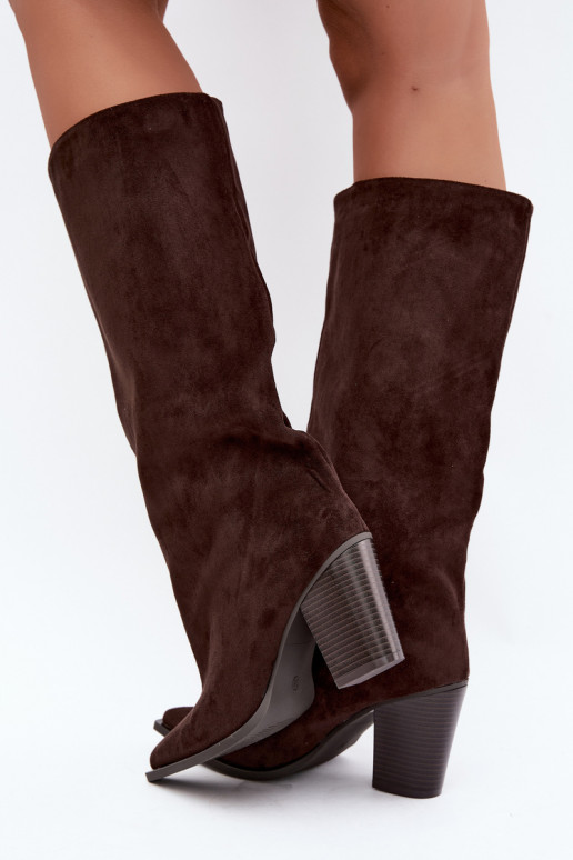 Damen kniehohe Stiefel zum Hineinschlüpfen aus Kunstveloursleder in schokoladenfarbener Farbe Carmina
