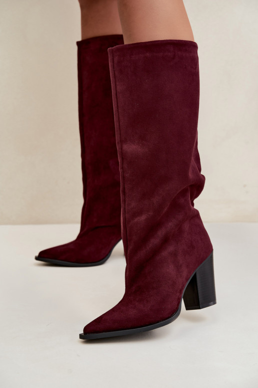 Damen kniehohe Stiefel zum Hineinschlüpfen aus Kunstveloursleder in bordeauxfarbener Farbe Carmina