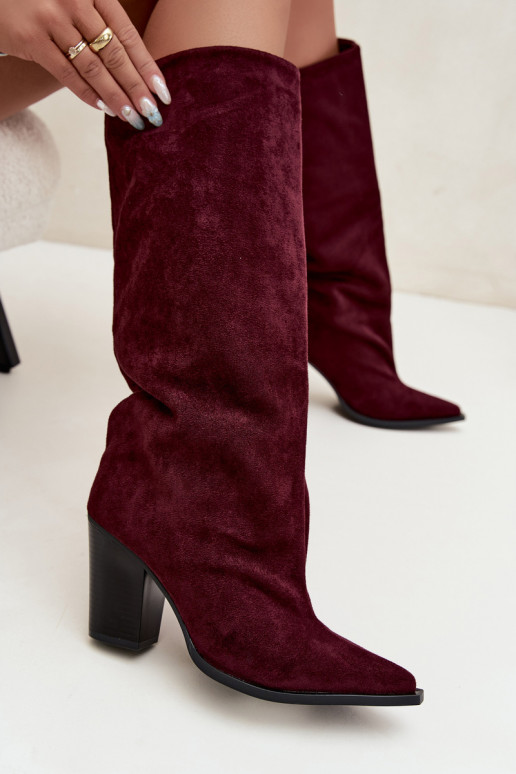 Damen kniehohe Stiefel zum Hineinschlüpfen aus Kunstveloursleder in bordeauxfarbener Farbe Carmina