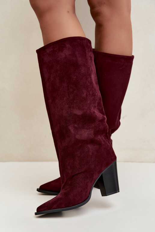 Damen kniehohe Stiefel zum Hineinschlüpfen aus Kunstveloursleder in bordeauxfarbener Farbe Carmina