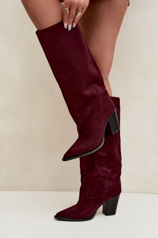 Damen kniehohe Stiefel zum Hineinschlüpfen aus Kunstveloursleder in bordeauxfarbener Farbe Carmina