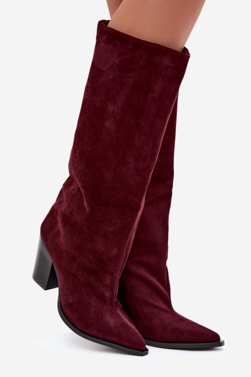 Damen kniehohe Stiefel zum Hineinschlüpfen aus Kunstveloursleder in bordeauxfarbener Farbe Carmina