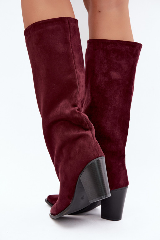 Damen kniehohe Stiefel zum Hineinschlüpfen aus Kunstveloursleder in bordeauxfarbener Farbe Carmina