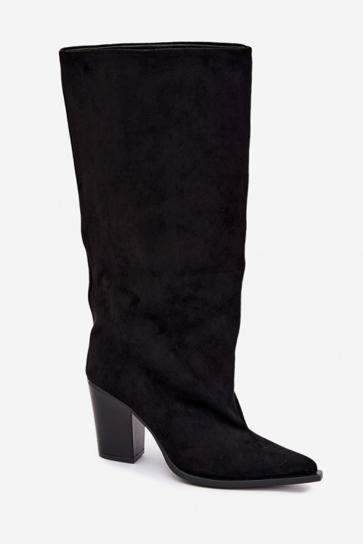Damen kniehohe Stiefel zum Hineinschlüpfen aus Kunstveloursleder in schwarzer Farbe Carmina
