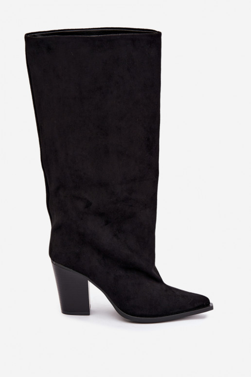 Damen kniehohe Stiefel zum Hineinschlüpfen aus Kunstveloursleder in schwarzer Farbe Carmina