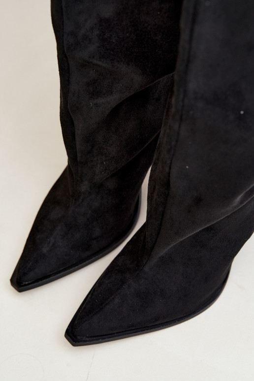 Damen kniehohe Stiefel zum Hineinschlüpfen aus Kunstveloursleder in schwarzer Farbe Carmina