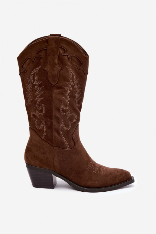 Damen Cowboy-Stiefel kniehoch mit Absatz in schokoladenfarbener Farbe Betina