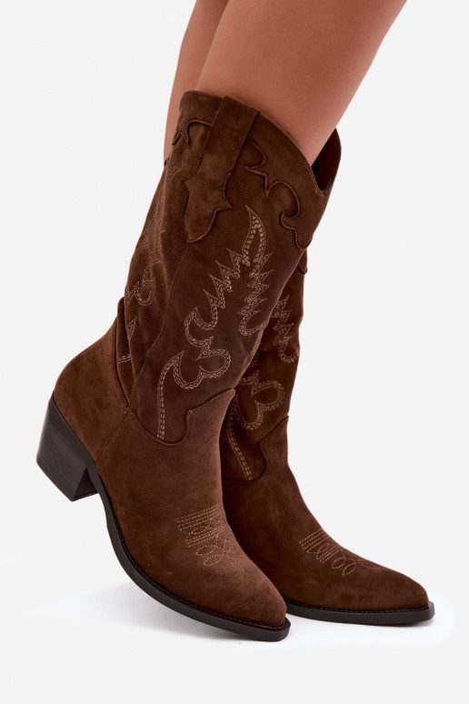 Damen Cowboy-Stiefel kniehoch mit Absatz in schokoladenfarbener Farbe Betina