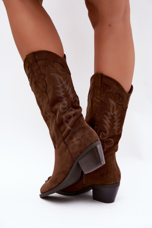 Damen Cowboy-Stiefel kniehoch mit Absatz in schokoladenfarbener Farbe Betina