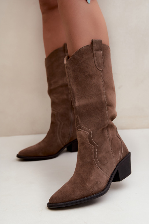 Kniehohe Cowboy-Stiefel aus natürlichem Wildleder mit Isolierung und Absatz in brauner Farbe Radley