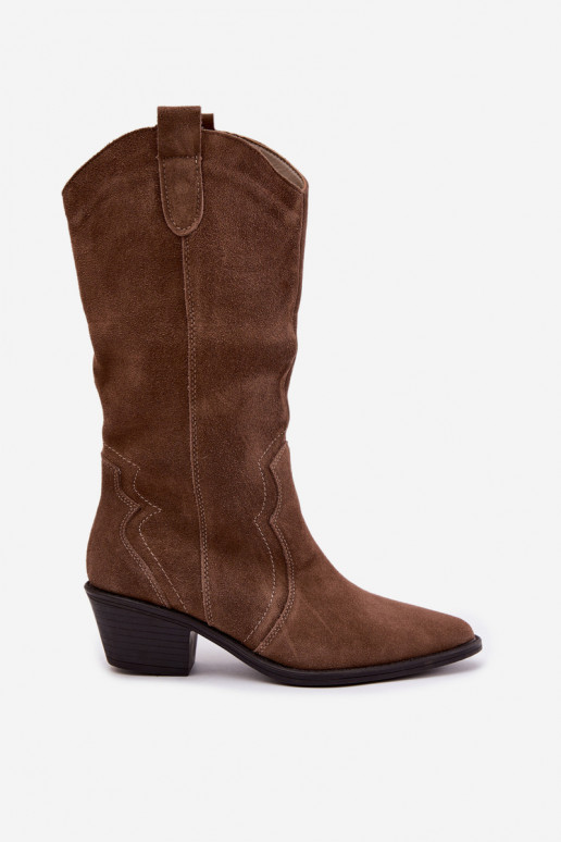 Kniehohe Cowboy-Stiefel aus natürlichem Wildleder mit Isolierung und Absatz in brauner Farbe Radley